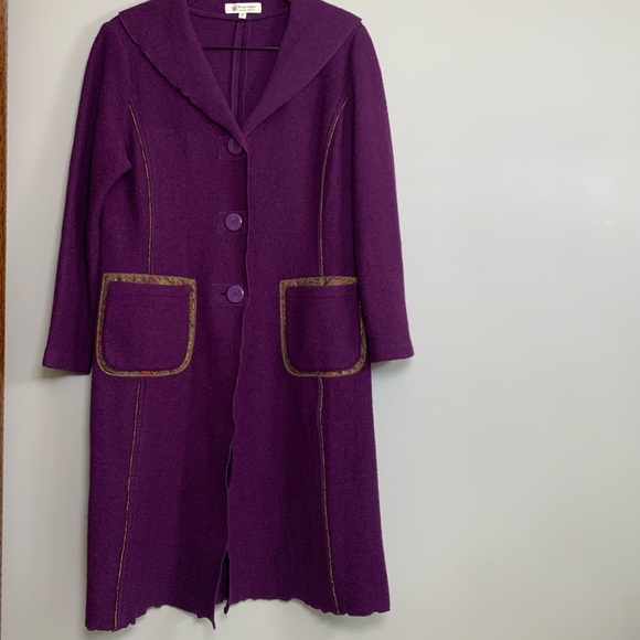 Vintage Ireland Coat Clodagh Callaghan 100% Boiled Wool Purple Art Gold Size 12 - Picture 14 of 14